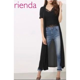 リエンダ(rienda)の【リエンダ 】半袖 エアリーシフォンパフスリーブガウン ブラック フリーサイズ(カーディガン)