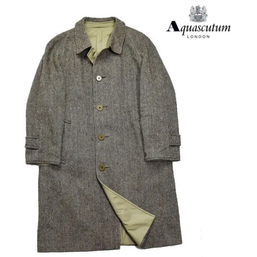 【ヴィンテージ】Aquascutum リバーシブル ヘリンボーン コート