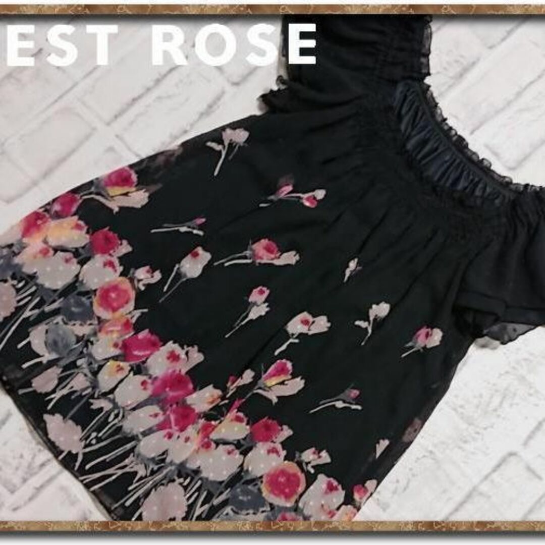 L'EST ROSE(レストローズ)のレストローズ　花柄シフォンチュニック　黒 レディースのトップス(チュニック)の商品写真