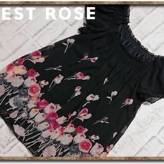 レストローズ(L'EST ROSE)のレストローズ　花柄シフォンチュニック　黒(チュニック)