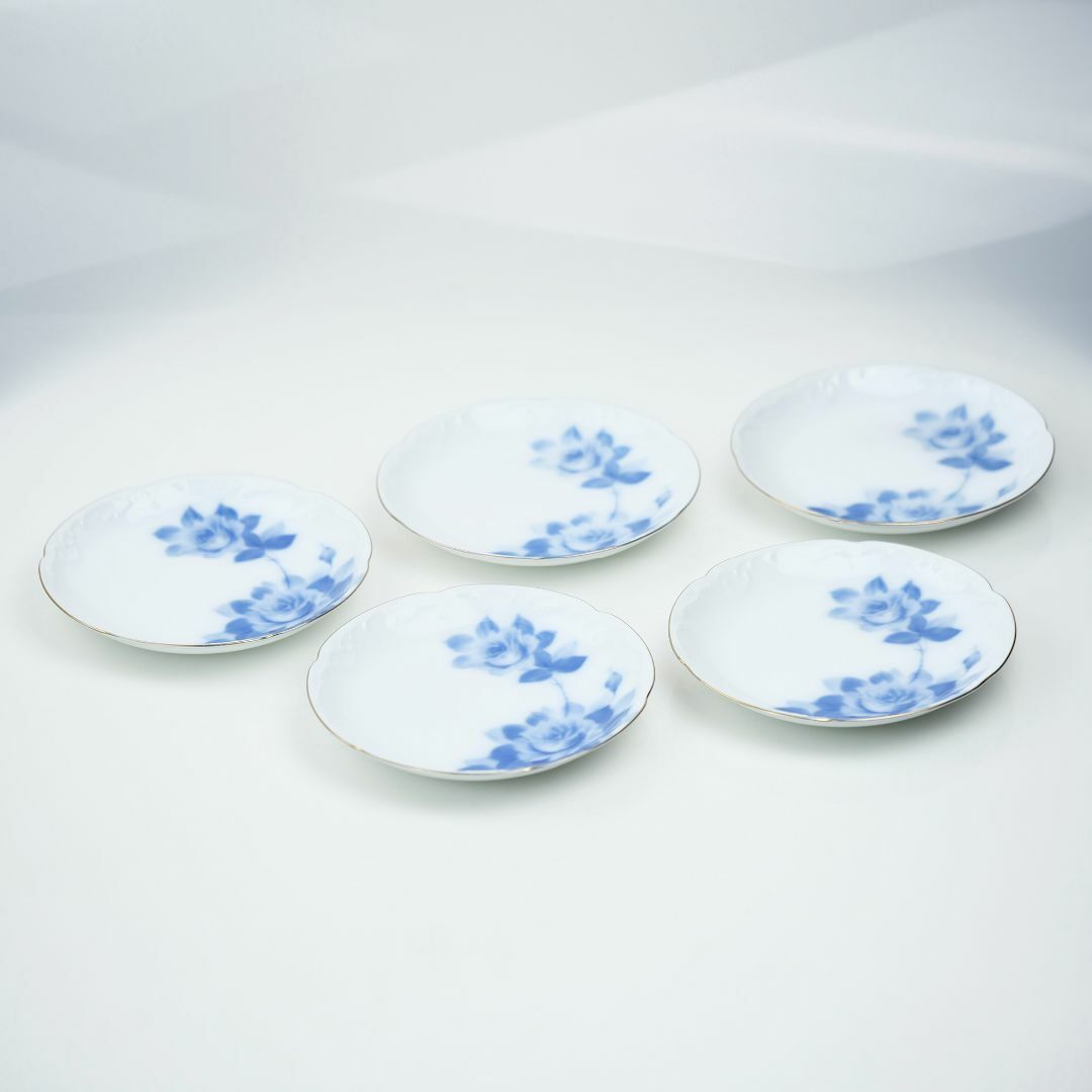 大倉陶園OKURA ブルーローズ ケーキプレートデザートプレート 銘々皿5枚組