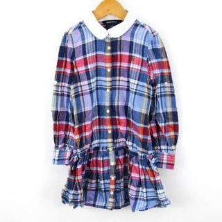 ラルフローレン(Ralph Lauren)のラルフローレン 長袖ワンピース シャツワンピ チェック柄 ポニーロゴ トップス キッズ 女の子用 8      サイズ ブルー RALPH LAUREN(ワンピース)