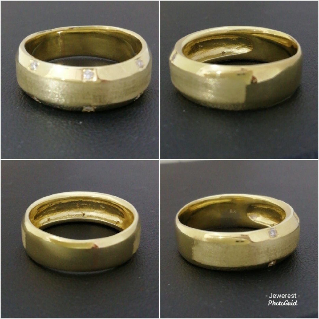 K18✨ちょっぴり✨ダイヤ付き✨size19✨艶消しデザイン✨シャープなリング✨ レディースのアクセサリー(リング(指輪))の商品写真