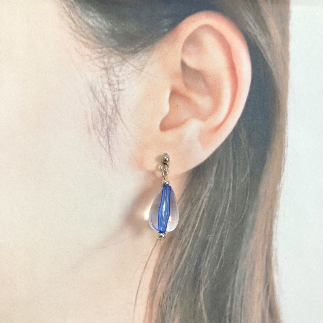 No.164【ハンドメイド】ブルー クリア 雫 カラフル ピアス/イヤリング