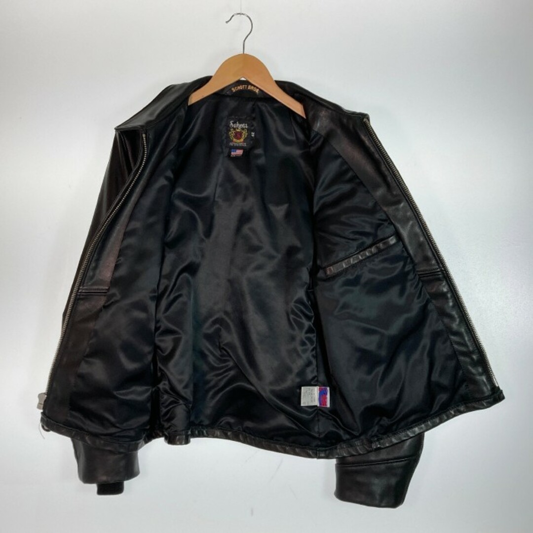【米国製】Schott レザー ライダースジャケット 黒 42 シングル 牛革