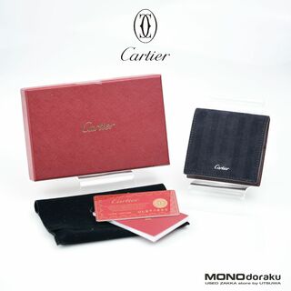 カルティエ(Cartier)のカルティエ　コインケース　ボックス型　本革×スエード　ネイビー×ボルドー　美品(コインケース/小銭入れ)