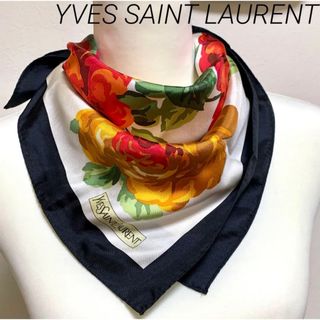 イヴサンローラン(Yves Saint Laurent)の【美品】YVESSAINTLAURENT シルク スカーフ 豪華花柄 油絵タッチ(バンダナ/スカーフ)