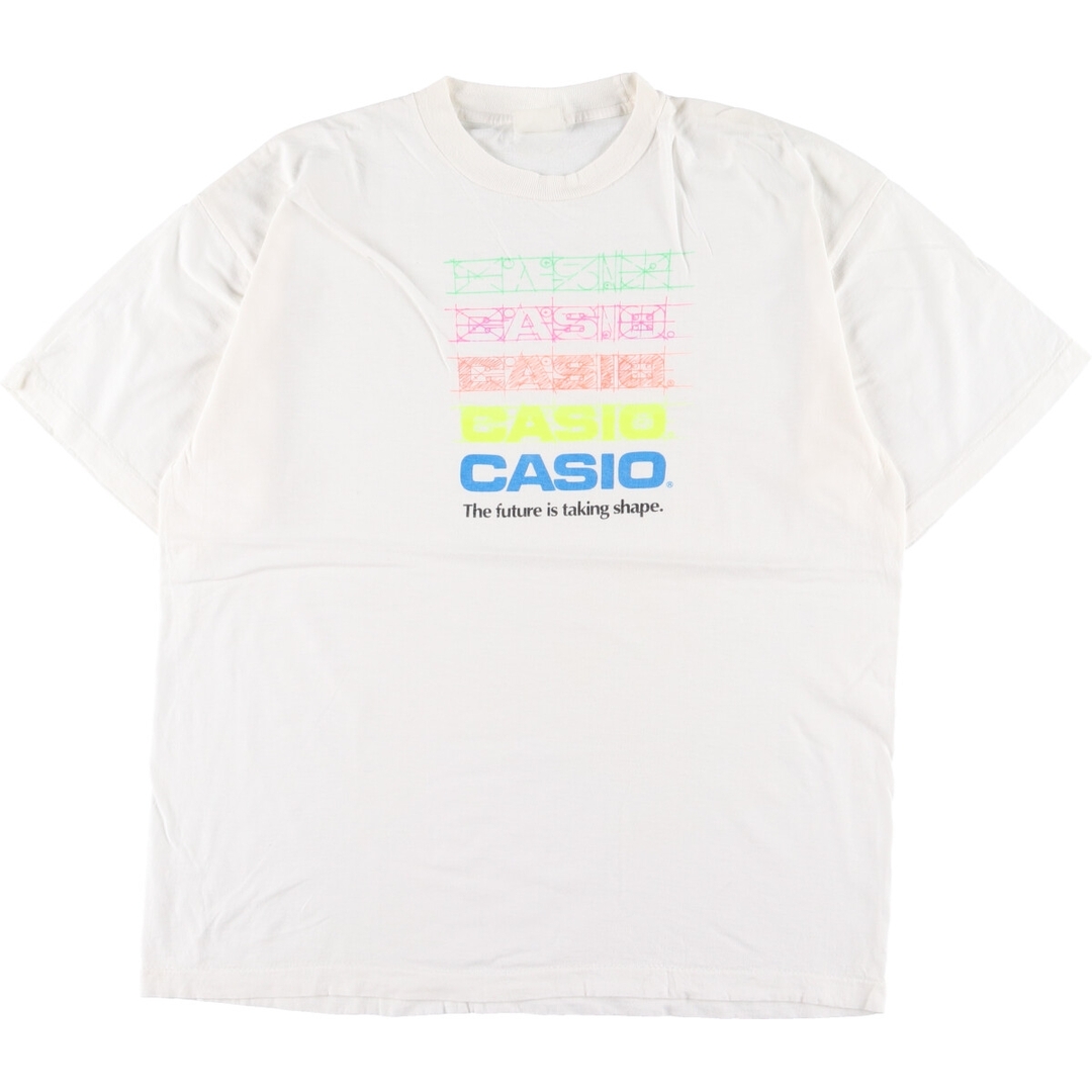 ホワイト系白色柄90年代 CASIO カシオ アドバタイジングTシャツ メンズL ヴィンテージ /eaa346643