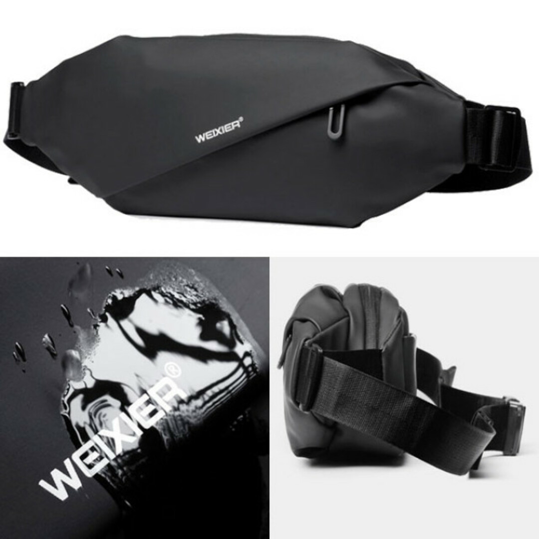 ウエストポーチ ウエストバッグ ボディバッグ ブラック 防水 軽量 メンズのバッグ(ウエストポーチ)の商品写真