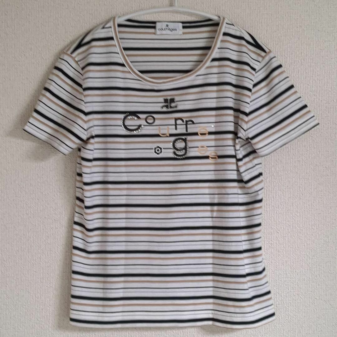 Courreges(クレージュ)のショートスリーブ　マルチボーダーTシャツ　ホワイト系　サイズ38 (M) Ｙ２Ｋ レディースのトップス(Tシャツ(半袖/袖なし))の商品写真