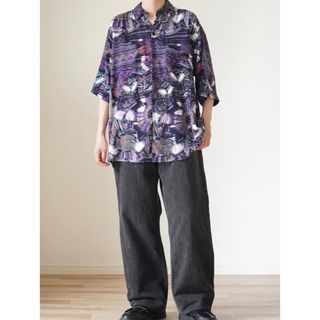 サンタモニカ(Santa Monica)の90s 古着 TRIBES 半袖 総柄 レーヨンシャツ アート アロハ(シャツ)