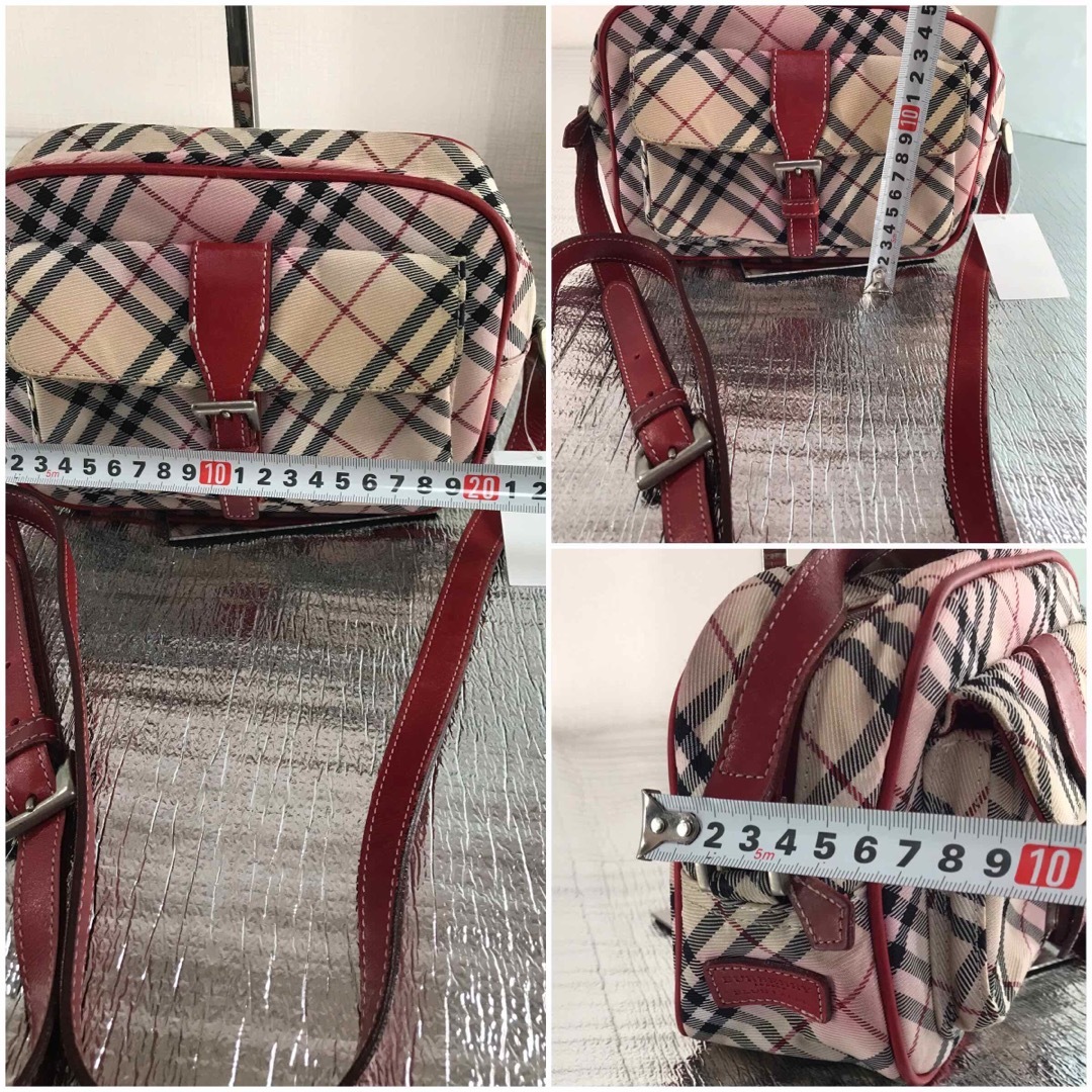 BURBERRY(バーバリー)のバーバリー ノヴァ 斜め掛けショルダー ベージュ×レッド キャンバス×レザー レディースのバッグ(ショルダーバッグ)の商品写真