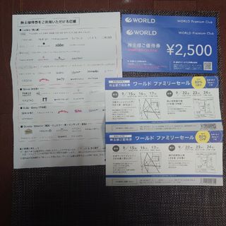 アンタイトル(UNTITLED)のワールドWORLD 株主優待　2,500円× 2枚5,000円分です。(その他)