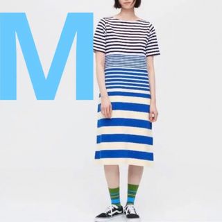 ユニクロ(UNIQLO)のUNIQLO×MARNI コラボ ボーダーワンピース コットン M(ロングワンピース/マキシワンピース)