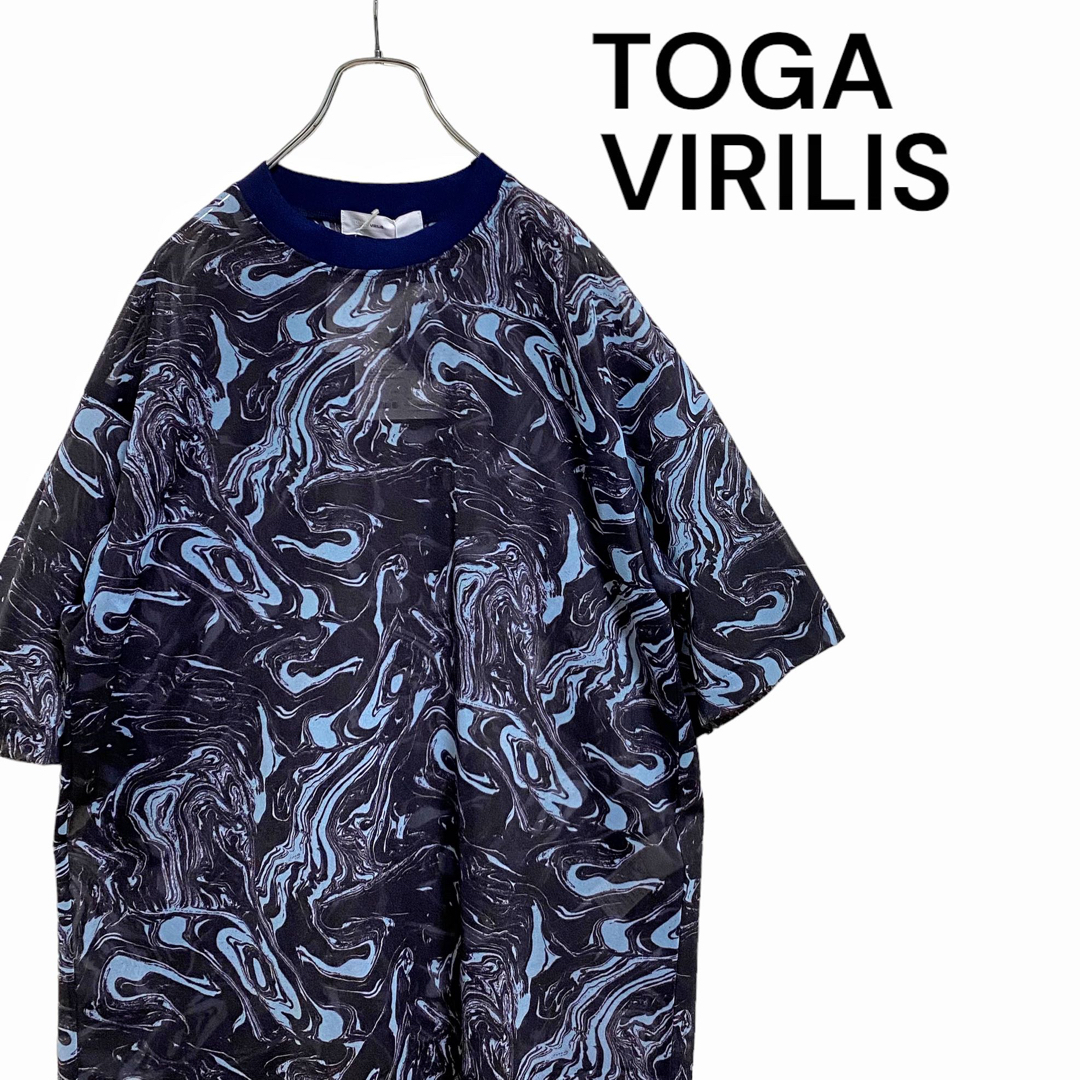 TOGA VIRILIS(トーガビリリース)の【新品】トーガ マーブル プリント シアー Tシャツ メンズ 46 ネイビー メンズのトップス(Tシャツ/カットソー(半袖/袖なし))の商品写真