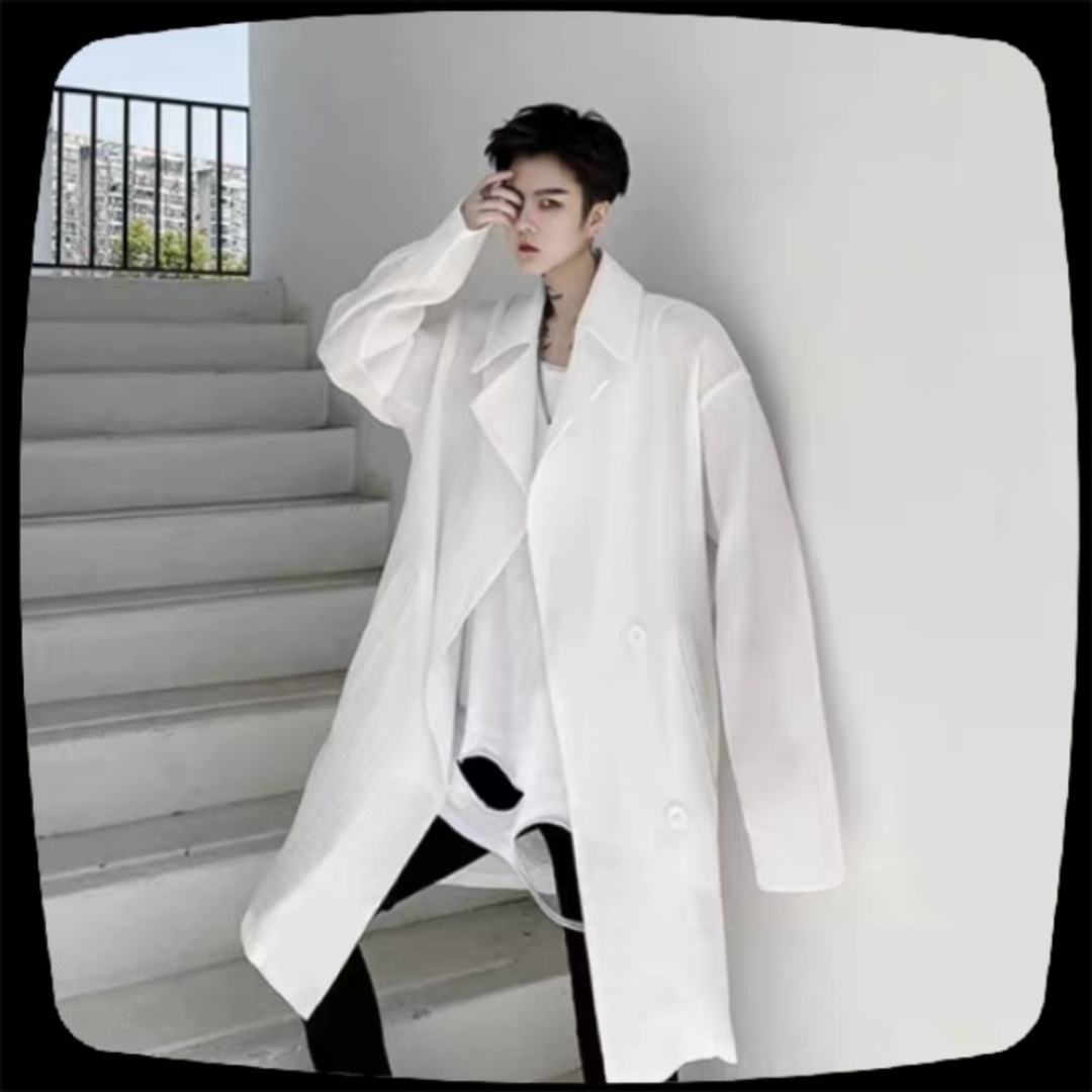 G③2 メンズ ビジュアル 韓国 白 コート オシャレ ロング 美形メンズ