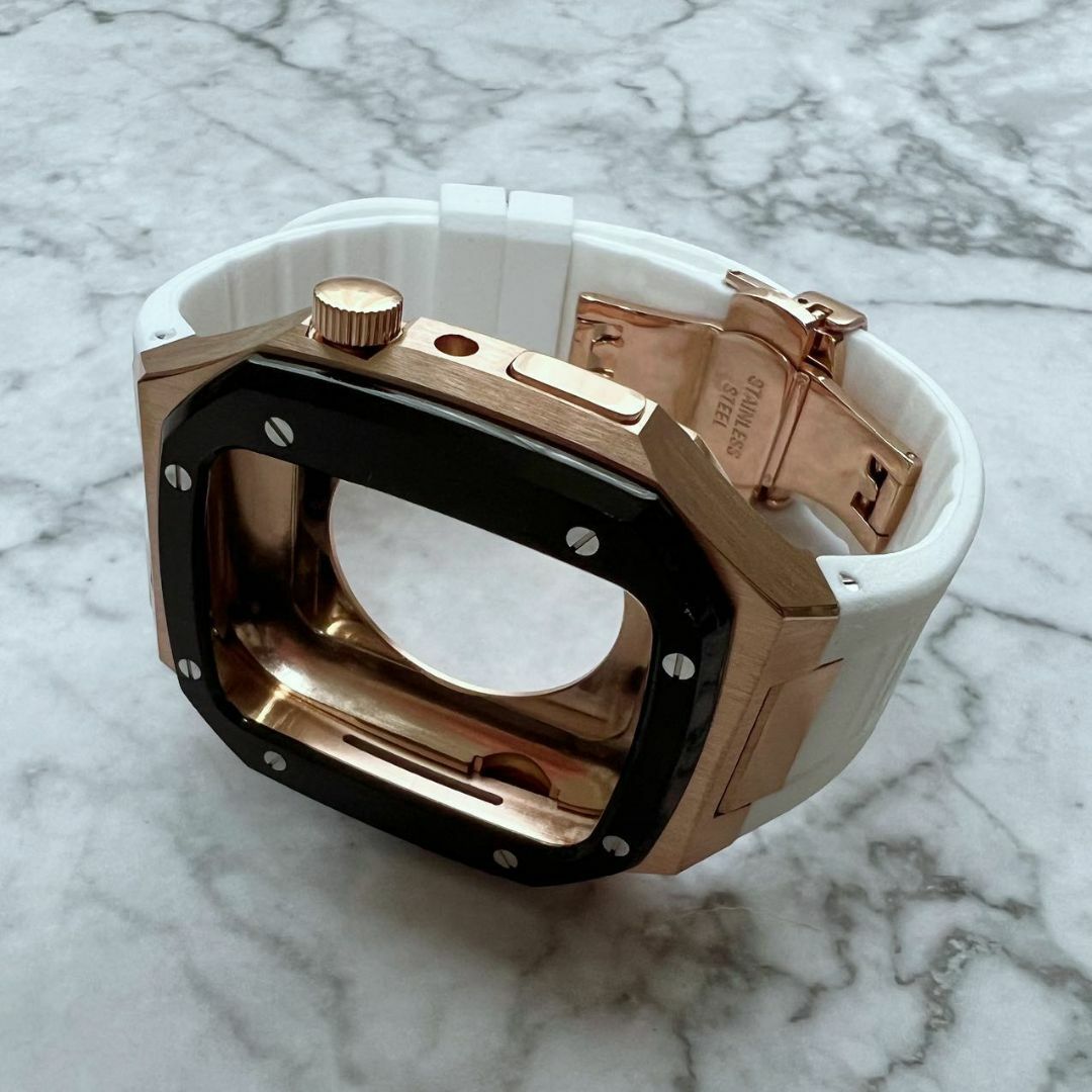 アップルウォッチメタルカスタム カバー&ベルト 45mm対応 RG/WH メンズの時計(腕時計(デジタル))の商品写真