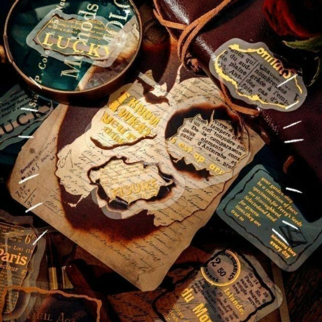 ♥匿名配送♥ レトロ英文シール 碎片时光 コラージュ素材 おすそ分け 大容量 ハンドメイドの文具/ステーショナリー(しおり/ステッカー)の商品写真