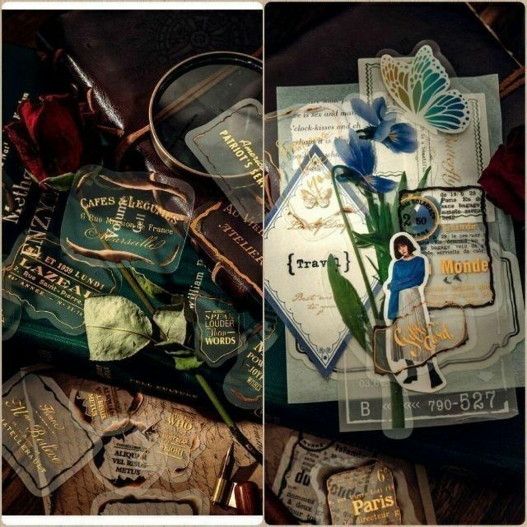 ♥匿名配送♥ レトロ英文シール 碎片时光 コラージュ素材 おすそ分け 大容量 ハンドメイドの文具/ステーショナリー(しおり/ステッカー)の商品写真