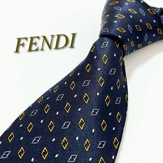 フェンディ(FENDI)の【美品】フェンディ ネクタイ 総ズッカ柄 FF シルク イタリア製 ネイビー(ネクタイ)