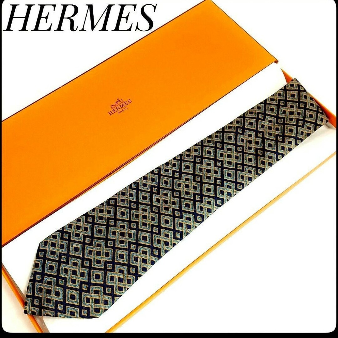 Hermes(エルメス)のエルメス HERMES ネクタイ シルク100% ネイビー系 ビジネス メンズのファッション小物(ネクタイ)の商品写真