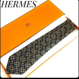 エルメス(Hermes)のエルメス HERMES ネクタイ シルク100% ネイビー系 ビジネス(ネクタイ)