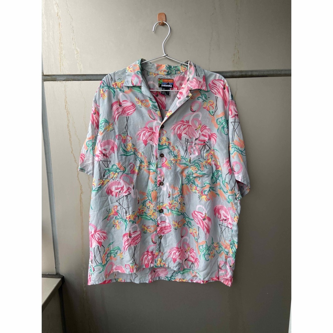 良品 L 80s パタロハ ピンクフラミンゴ レーヨン アロハシャツ