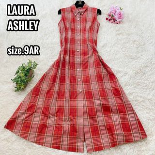 ローラアシュレイ(LAURA ASHLEY)のLAURA ASHLEY ノースリーブ シャツ ワンピース チェック 9AR(ロングワンピース/マキシワンピース)