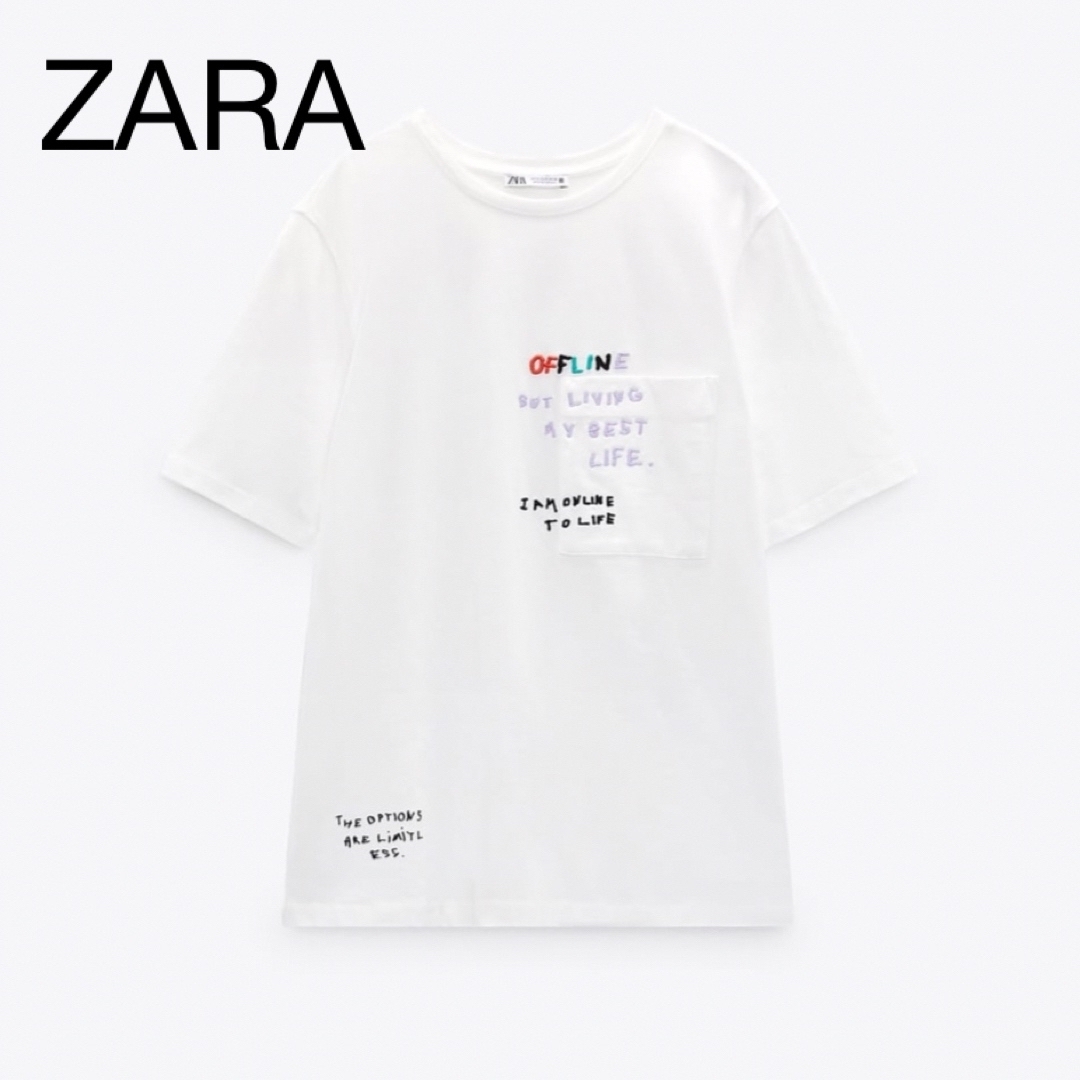 ZARA(ザラ)の新品未使用　ZARA 刺繍入りロゴトップス レディースのトップス(Tシャツ(半袖/袖なし))の商品写真