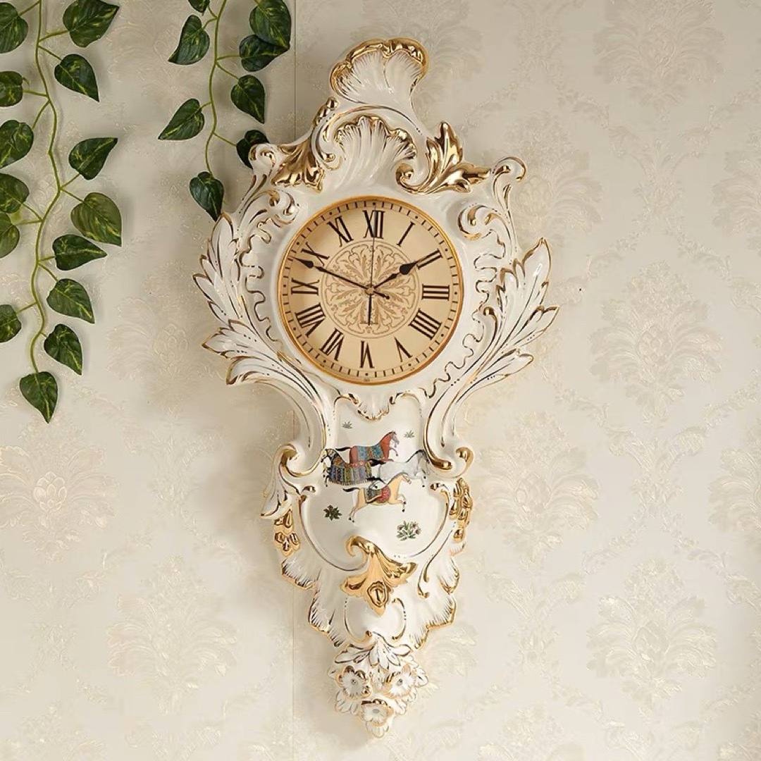 高級陶器時計 掛け時計 部屋飾り 壁掛け時計．アンティーク調 | フリマアプリ ラクマ