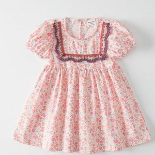 100 北欧子供服 花柄 ふんわりワンピース ドレス キッズドレス  レース(ワンピース)