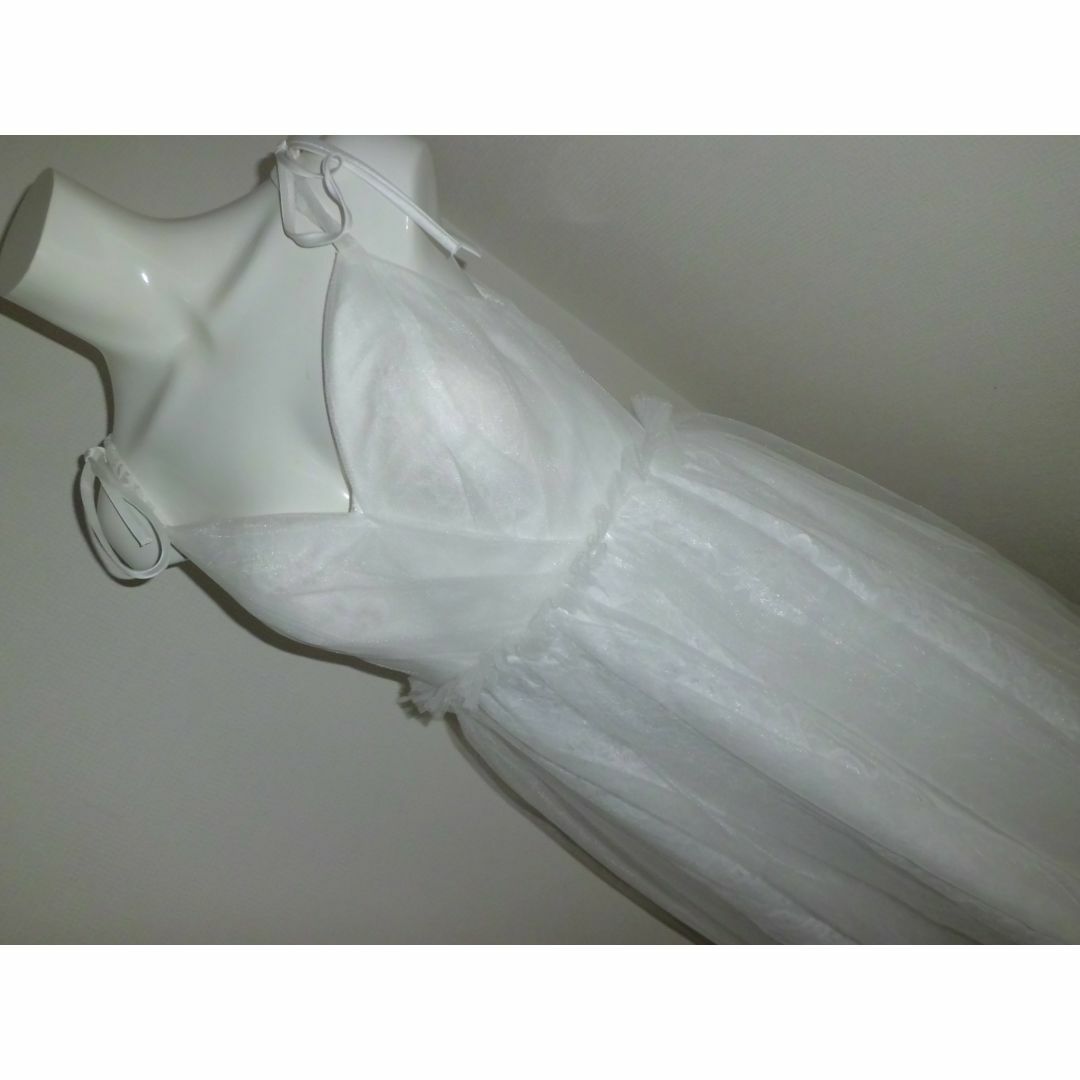 美品 ML 白 シフォンロングドレス バースディウエディングドレス キャバドレス 6