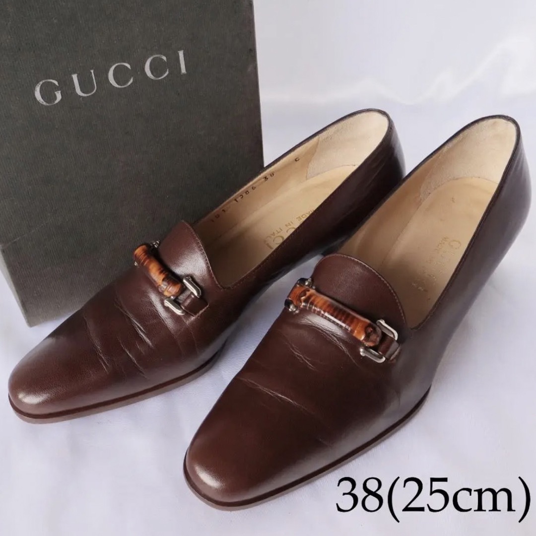 Gucci(グッチ)のグッチ　バンブーローファー　ダークブラウン　4cmヒール　38 レディースの靴/シューズ(ローファー/革靴)の商品写真