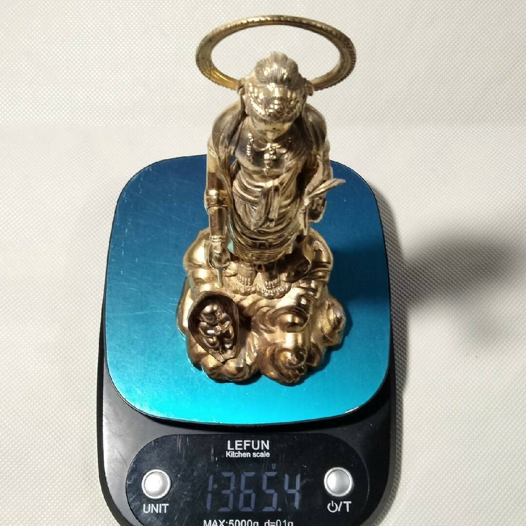 彫刻/オブジェ2809 牧田秀雲作 慈母観音菩薩像   合金製 金色メッキ