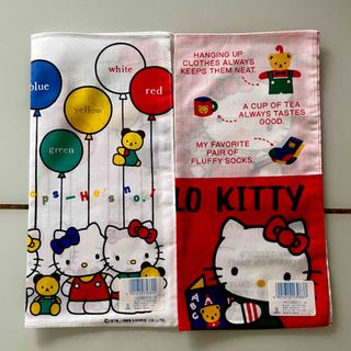 ハローキティ(ハローキティ)の”Hello Kitty”の新品ハンカチ2枚【昭和レトロ】(キャラクターグッズ)