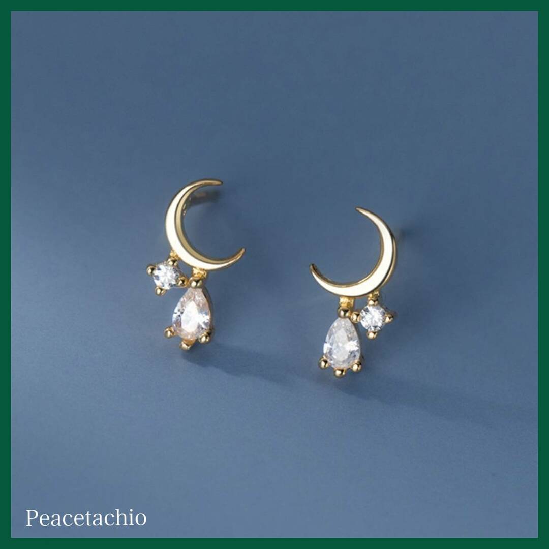 ピアス Silver925 18K 月 雫 ドロップ CZ ケース付きの通販 by
