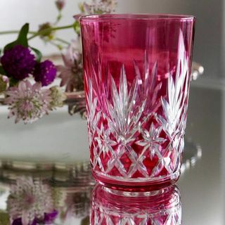 バカラ(Baccarat)の希少オールドサンルイSt Louisマスネ★金赤ローズタンブラーグラス★人気美品(グラス/カップ)