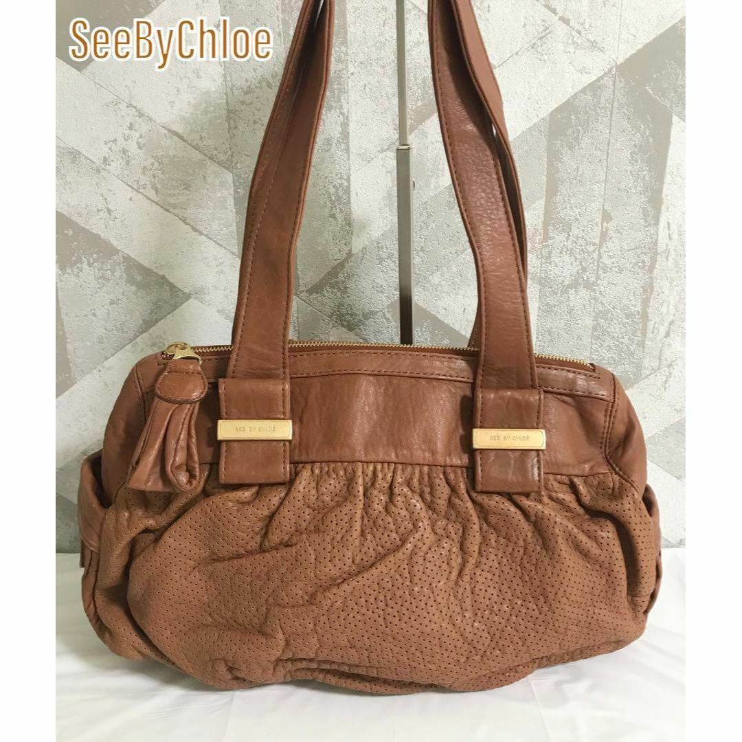 SEE BY CHLOE(シーバイクロエ)の【美品】SeeByChloe シーバイクロエ レザー パンチング トートバッグ レディースのバッグ(トートバッグ)の商品写真