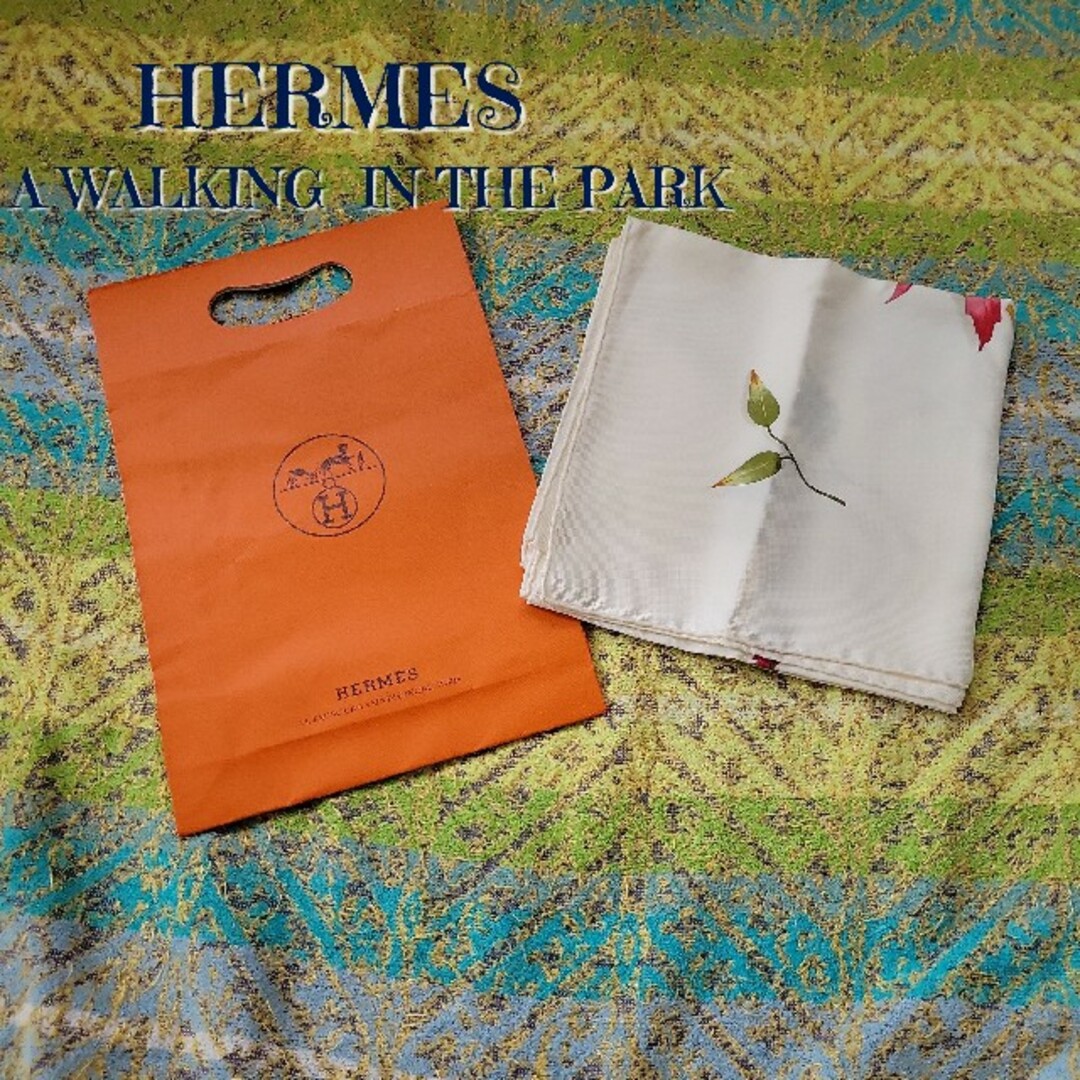 Hermes(エルメス)のレア　稀少　HERMES　エルメス　シルク　スカーフ　カレ90　リーフ柄　リーフ レディースのファッション小物(バンダナ/スカーフ)の商品写真