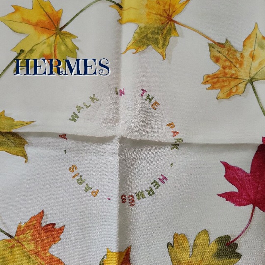 レア　稀少　HERMES　エルメス　シルク　スカーフ　カレ90　リーフ柄　リーフ 2