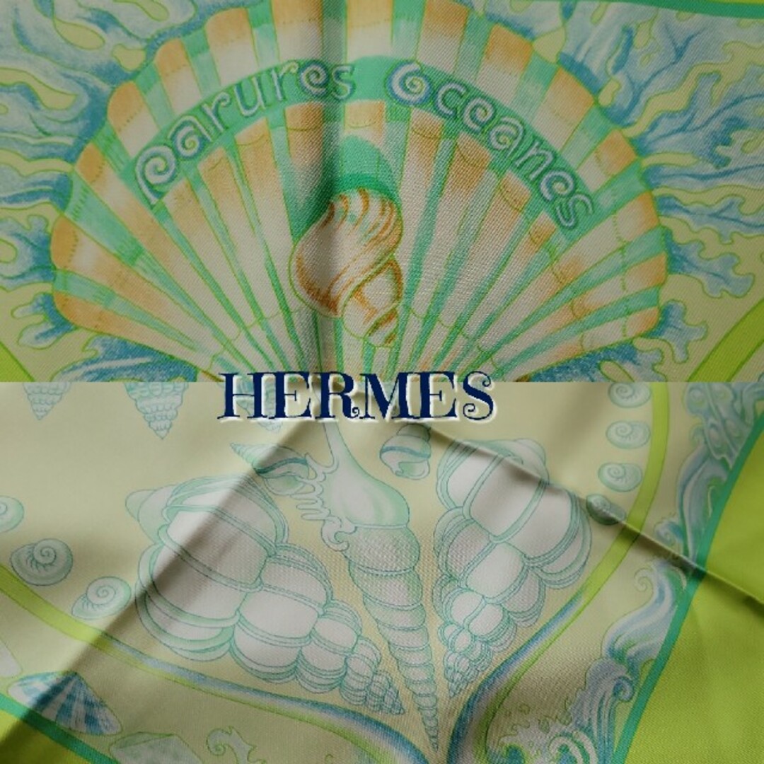 Hermes(エルメス)のレア　稀少　HERMES　エルメス　シルク　スカーフ　カレ90　貝殻 レディースのファッション小物(バンダナ/スカーフ)の商品写真