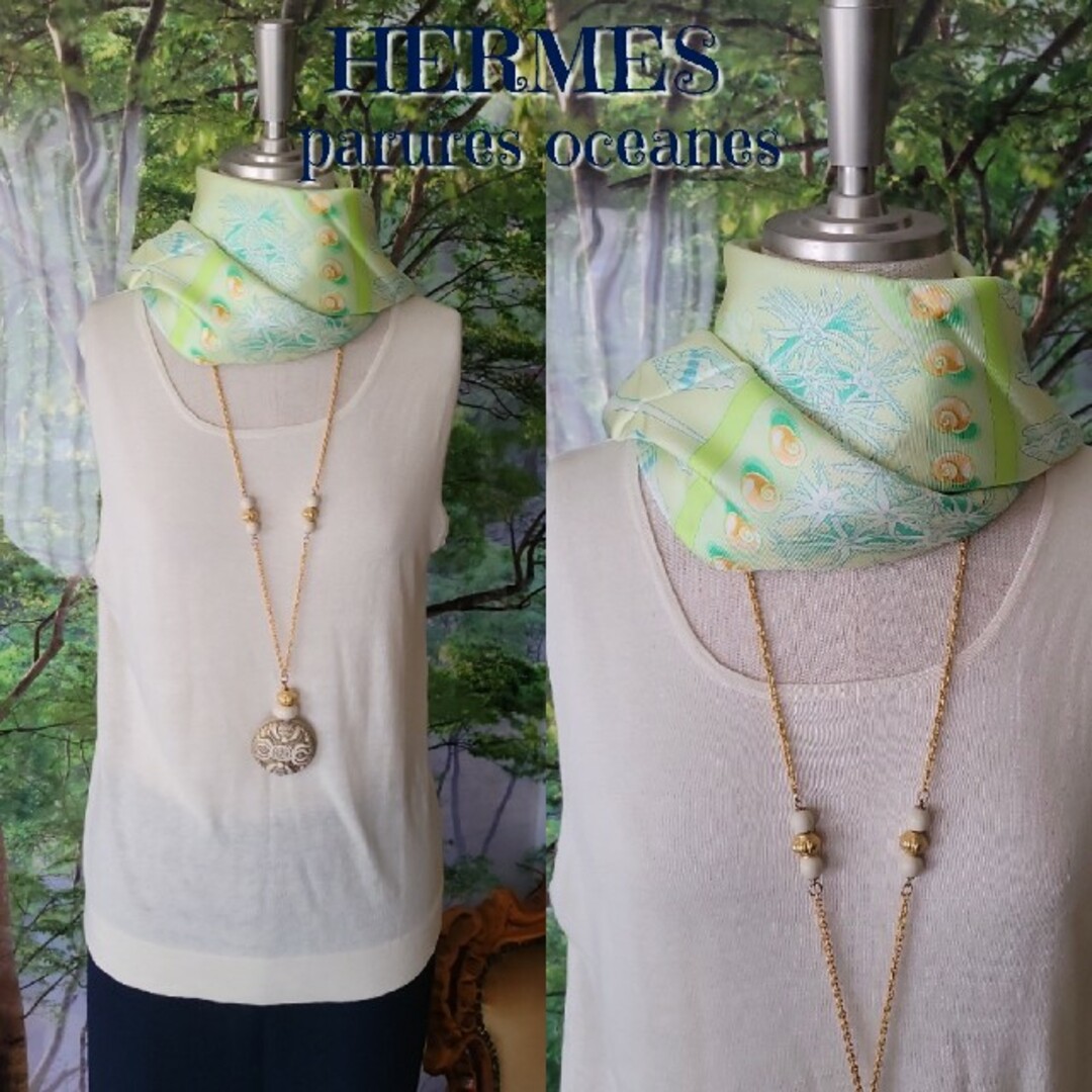Hermes(エルメス)のレア　稀少　HERMES　エルメス　シルク　スカーフ　カレ90　貝殻 レディースのファッション小物(バンダナ/スカーフ)の商品写真