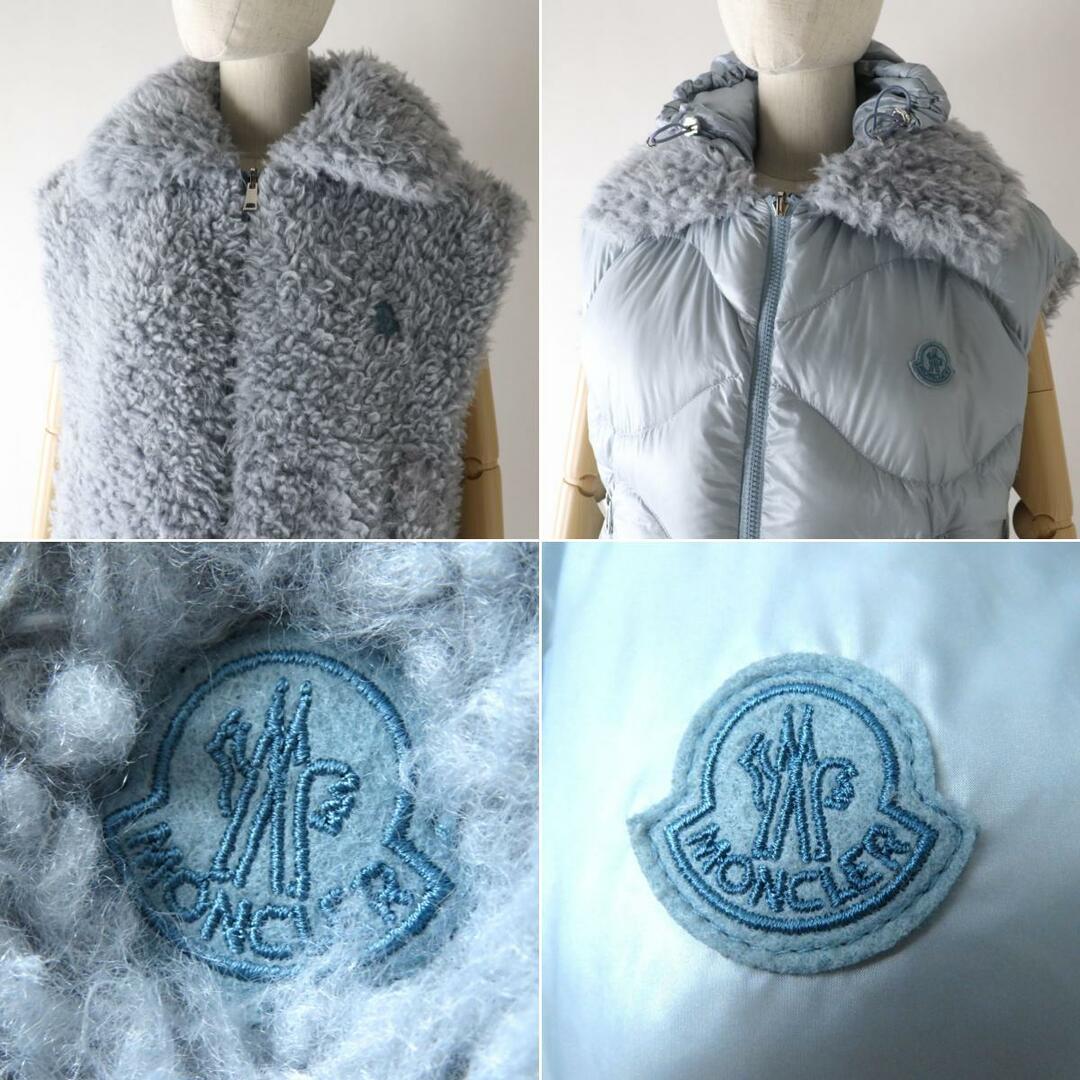 美品 モンクレール 23SS ACHARD リバーシブル ダウンベスト レディース 水色 00 ボア MONCLER