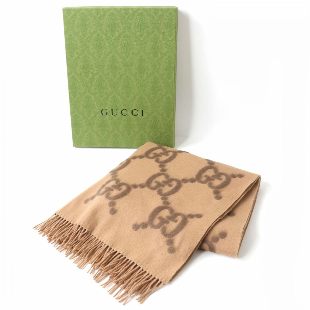 未使用品△正規品 GUCCI グッチ 675876 グッチシマ ウール100% 大判 ショール/ストール ブラウン×ベージュ系 70×210cm イタリア製