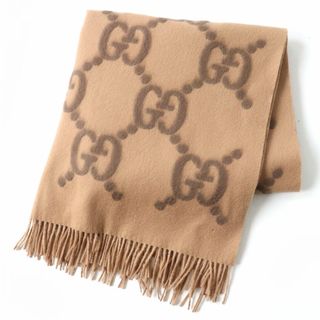 未使用品△正規品 GUCCI グッチ 675876 グッチシマ ウール100% 大判 ショール/ストール ブラウン×ベージュ系 70×210cm イタリア製