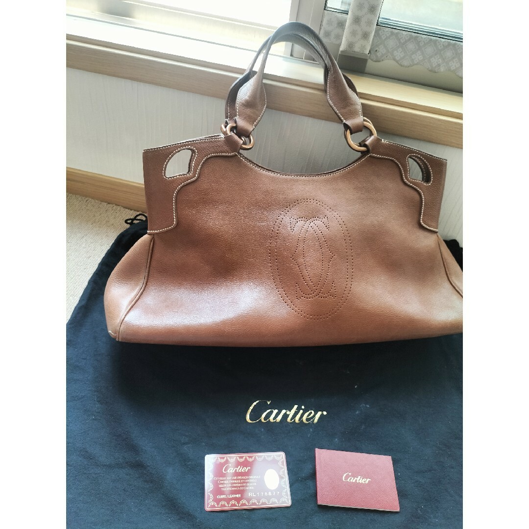 Cartier カルティエ トートバッグ  ロゴ パンチング カーフレザー 茶