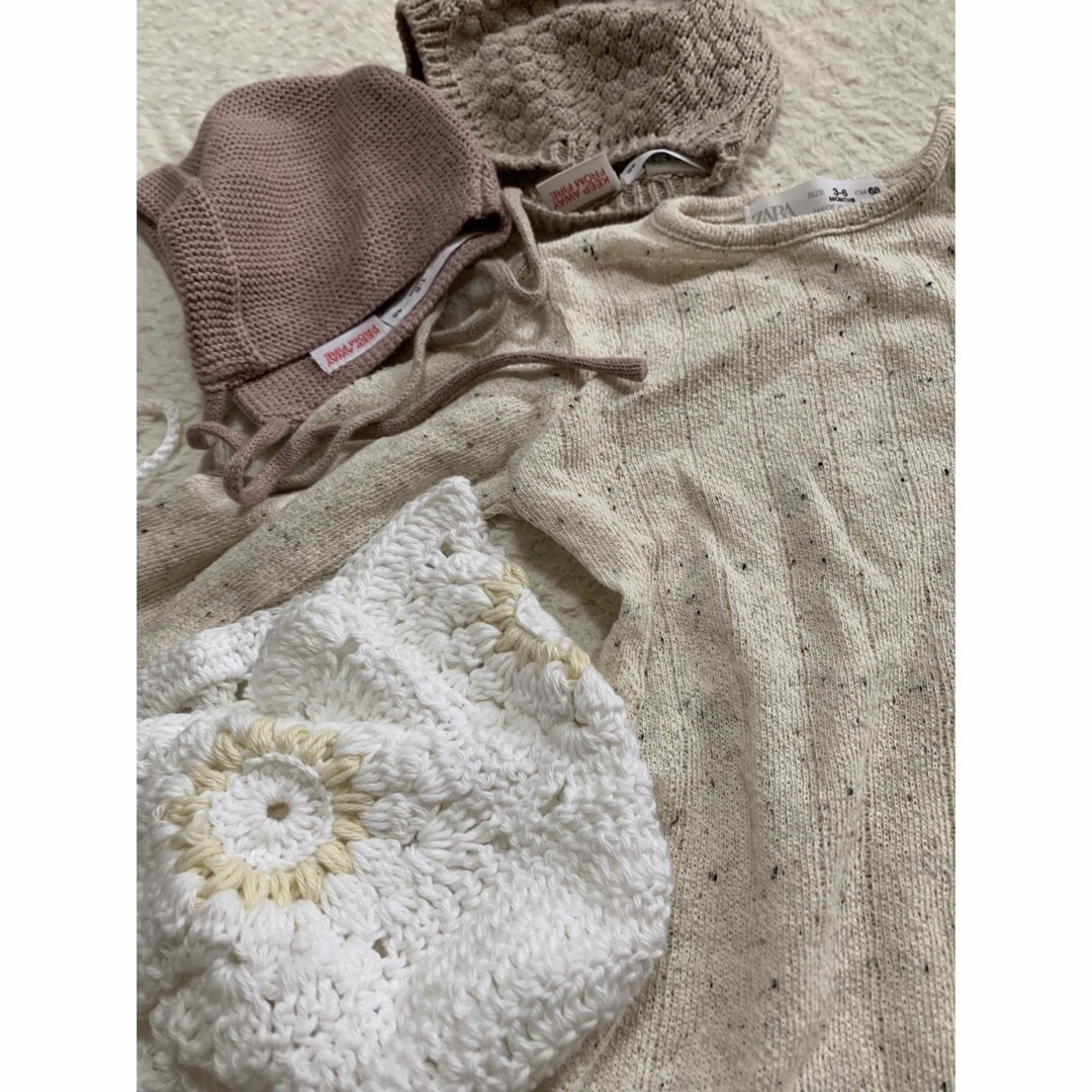 ZARA KIDS(ザラキッズ)のおまとめ ボンネット ロンパース ハンドメイドzara 3-6m キッズ/ベビー/マタニティのベビー服(~85cm)(ロンパース)の商品写真