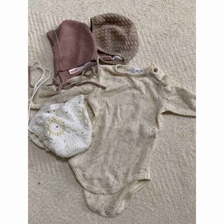 ザラキッズ(ZARA KIDS)のおまとめ ボンネット ロンパース ハンドメイドzara 3-6m(ロンパース)