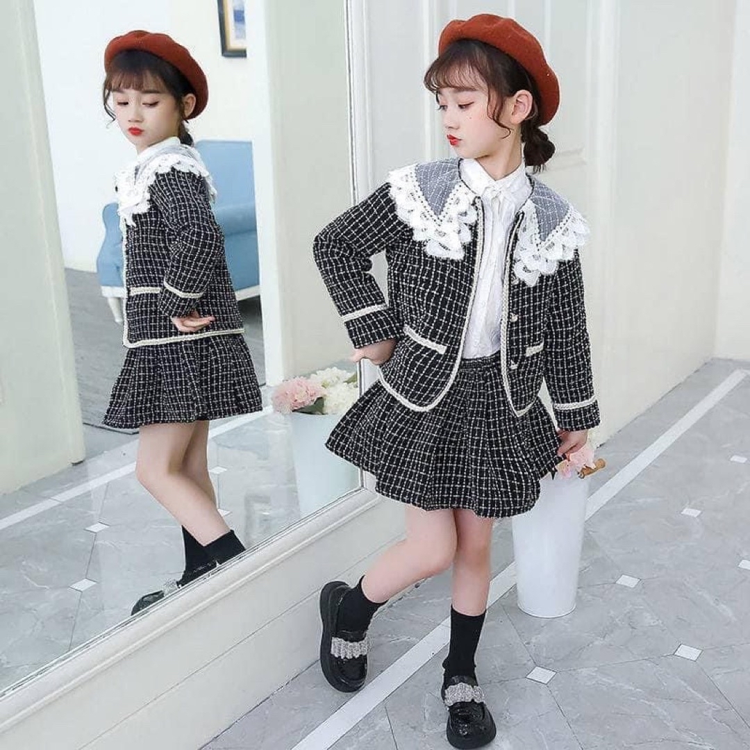 ♡ ツイード風 セットアップ 黒 ♡ 110 キッズ スカート スーツ 女の子 キッズ/ベビー/マタニティのキッズ服女の子用(90cm~)(ドレス/フォーマル)の商品写真