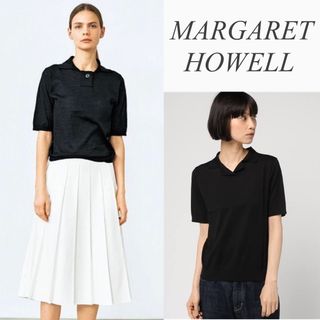 マーガレットハウエル(MARGARET HOWELL)の【MARGARET HOWELL】ラミーコットンポロカラーニット ブラック(シャツ/ブラウス(半袖/袖なし))